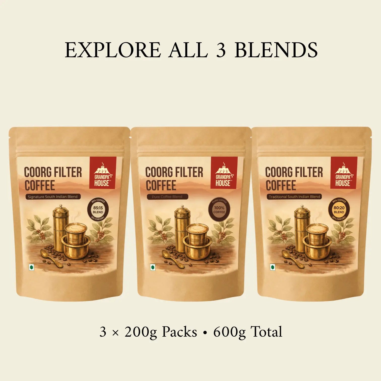 Filter Coffee | Explorer Pack (3 Blends × 200g)