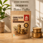 Grandpa House Coorg Filter Coffee traditional South Indian blend with brass filter coffee tumbler in warm morning light